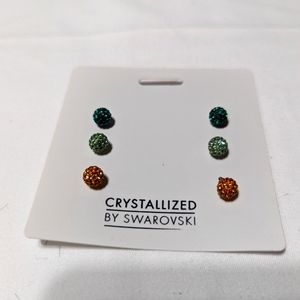 Pretty NWT Swarovski crystal trio of earrings green and gold with silver backs